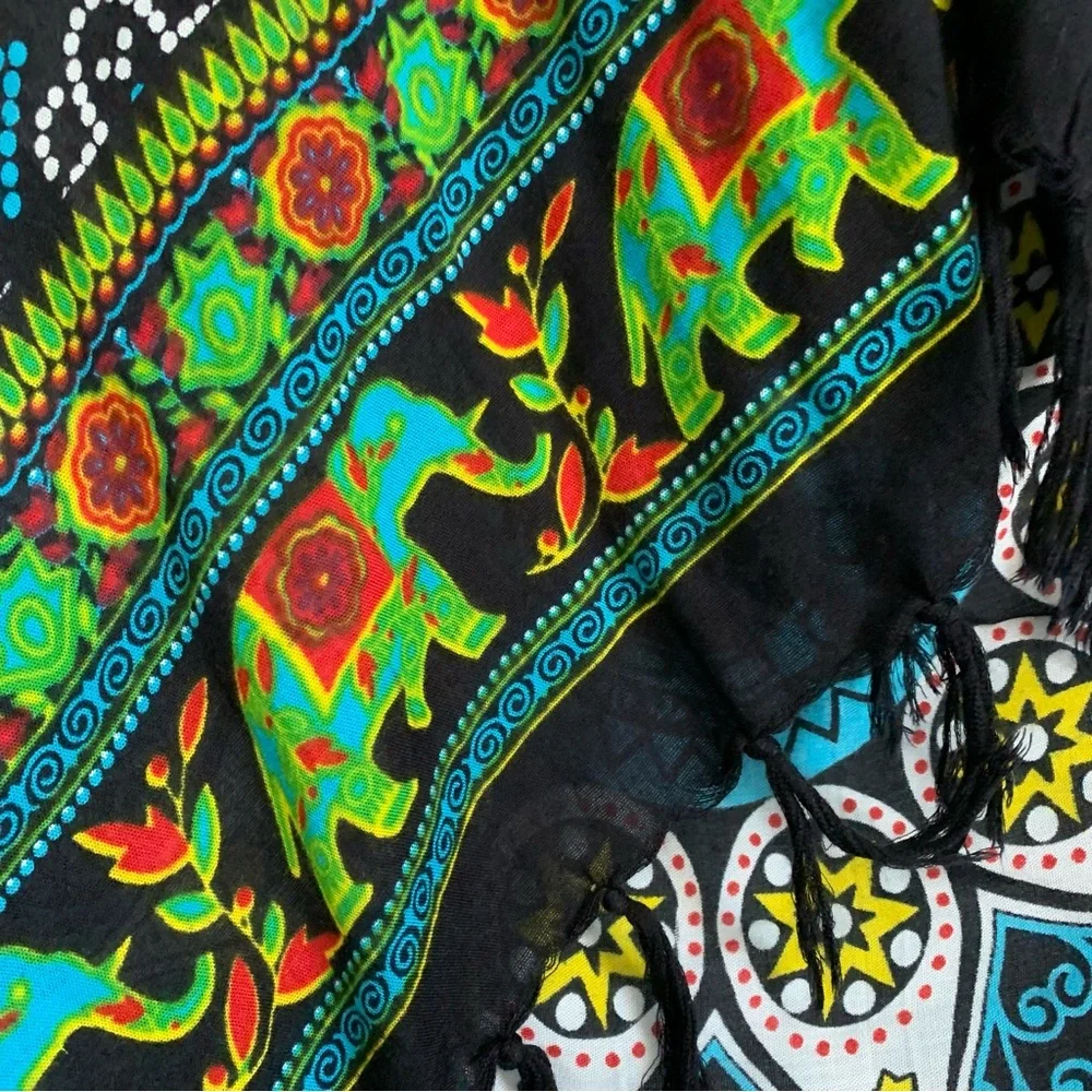 Boho Elephant Print Fringe Tapestry